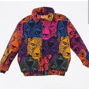 NWT Farm Rio puffer jacket reversible midnight leopards size S colorful